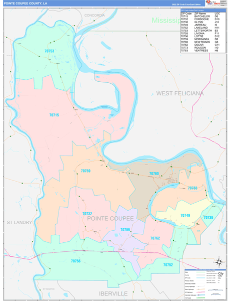 Pointe Coupee Parish (County), LA Wall Map